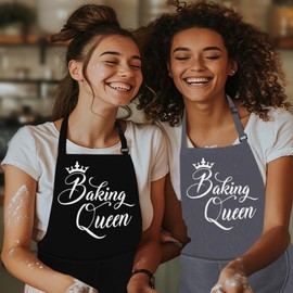 LINEN CLOSET® Baking Aprons for Women Baker Aprons for Men Funny Baking Gifts for Bakers Wife Husband Mother Daughter Kitchen Apron with Pockets- baking queen apron