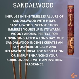 HEM SANDALWOOD Incense sticks Pack of 6 with DHS incense stick holder for Healing, Spirituality, Aromatherapy, Incense Spa, Yoga, Meditation,and Relaxation…