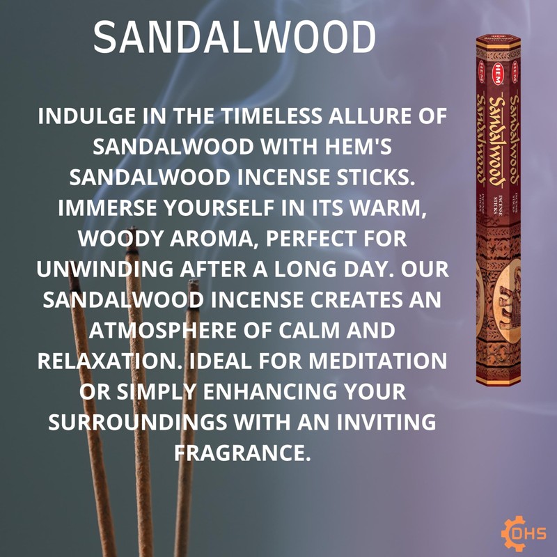 HEM SANDALWOOD Incense sticks Pack of 6 with DHS incense