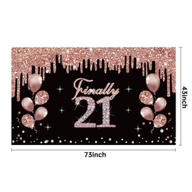 21st Birthday Decorations Finally 21 Birthday Banner for Women, Rose Gold 21 Birthday Theme Sign Party Supplies, Twenty-one Year Old Bday Background Photo Booth for Indoor Outdoor