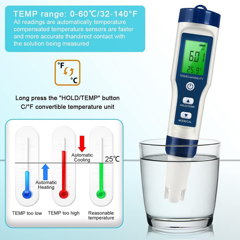 Pool Salt Tester, 5 in 1 pH and Salt Meter