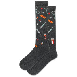 Hot Sox Men's Fun Over The Calf Compression Socks-1 Pair Pack-Cool OTC Novelty Gifts, Healthcare Worker (Charcoal Heather), : 6-12