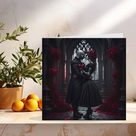 Gothic Anniversary Card Skull Couples Valentines Love Burton Goth 145 x 145mm