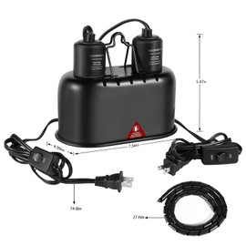 DXOPHIEX Nano Reptile Heat Lamp Fixture Max 40W Dual Reptile Light Fixture with Two Independent Switches, UVB Reptile Light Fixture Dual Dome Lamp for Reptiles Terrarium