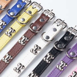 Suiecuor 2-Piece Leather Dog Collar Rhinestone Puppy Collar with Metal Bone Decoration Suitable for Small Medium Dogs and Cats Blue XS