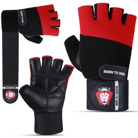 BORN TO WIN Gym Gloves for Men & Women Leather Weight Lifting Gloves with Wrist Support & Non-Slip Grip Padded Palm Protection Breathable Workout Gloves for Training Fitness Powerlifting & Pull-Ups