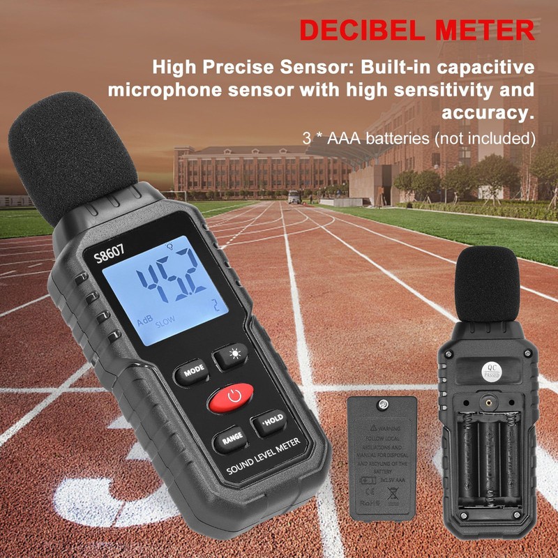 Decibel Meter, 30-130dB LCD Backlit Display Portable SPL Meter, 31.5Hz