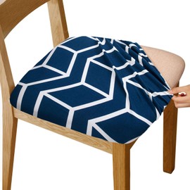 Gute Stretch Printed Chair Seat Covers with Elastic Ties and Button, Removable Washable Dining Upholstered Chair Protector Seat Cushion Slipcovers for Dining Room, Blue