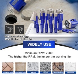 SHDIATOOL Diamond Drill Core Bits Kits, Hole Saw Sets with Triangle Shank for Drilling Porcelain Tile Marble Ceramic Granite on Drill Machine 14pcs（6/6/6/8/10/12/20/25/28/32mm/1-3/8/6/6/6mm）