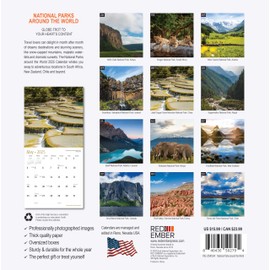 RED EMBER National Parks Around the World 2025 Wall Calendar 12 Month | 12" x 24" Open | Thick & Sturdy Paper | Giftable | Calendar 2025