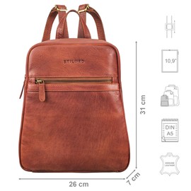 STILORD 'Pearl' Leather Backpack for Women Small City Backpack 10.9 Inch Tablet Genuine Leather Shopping Stylish womens backpack Going Out Classic Daypack, Colour:arona - brown