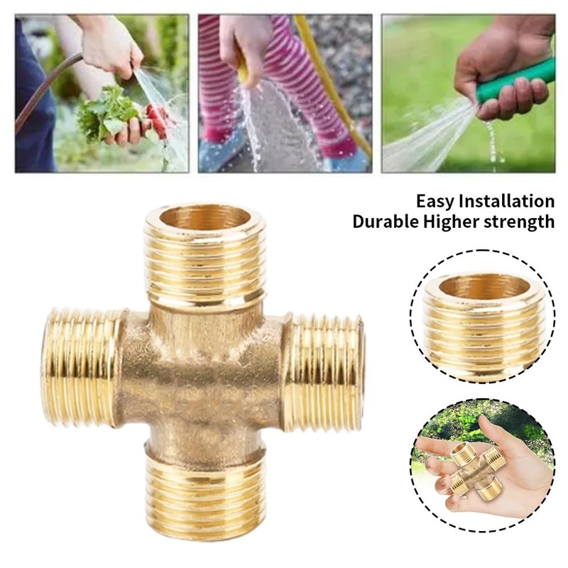 MOUMOUTEN Brass Pipe Fittings, Full Male Thread Cross 4 Tee