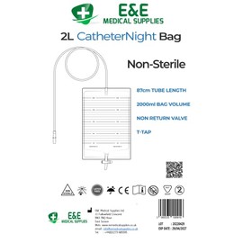 E&E Medical Supplies Ltd. 25pcs Pack E&E 2000ml Urine Drainage Bags C Non Sterile Night Bag with T-Tap Valve and 85cm Tube Non-Latex Drainable Urinary Bedside Bags