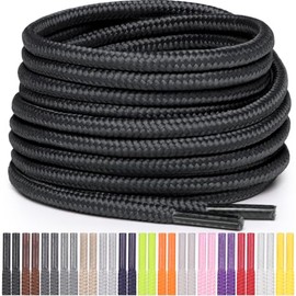 Miscly Round Tear-Resistant Shoelaces for Sports Shoes, Trainers and Boots, Diameter 4 mm, black