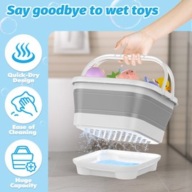 Anivia Foldable-Bath-Toy-Storage-Organizer - Bath Toy Holder with Removable Base, Quick-Drain-Drying Bathtub Toy Storage, Basket Bathroom Shower Toys Holder for Kids (Gray)