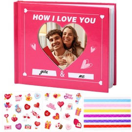 Affrolling Valentines Fill In The Blank Book Mini How i Love You Journal with Stickers Picture Corners DIY Wrote Love about You Book Valentines Gifts for Women Men Boyfriend,4.1" x 3.4" (Pink)