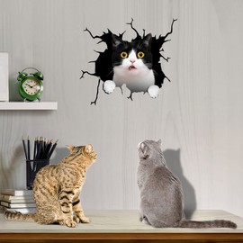 Zpahq Tuxedo Cat Car Cracking Sticker, 3D Vinyl Waterproof Cat Auto Decals, for Wall Laptop Car Window Truck Bumper Refrigerator 11.8x11.8in