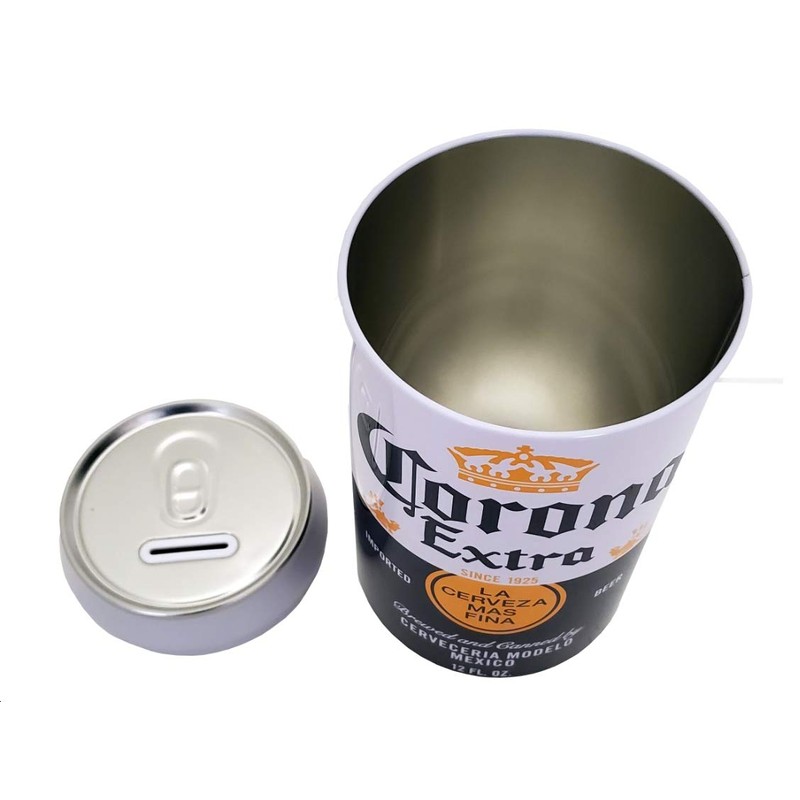 The Tin Box Company Corona Blue and White Can Bank