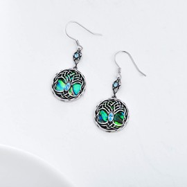 Pendientes de árbol de la vida celta de plata de ley, diseño de árbol genealógico con cristales de piedra natal, regalo de cumpleaños para mujer y mujer azul