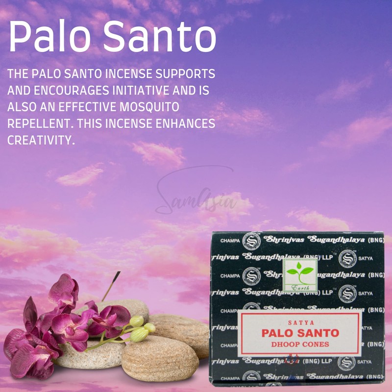 Satya Palo Santo Incense Cone x4 pack, used for Aromatherapy,