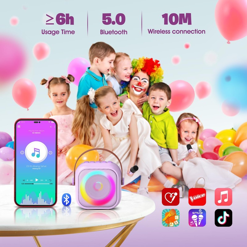 Geschenk Mädchen 3-10 Jahre, Bluetooth Karaoke Maschine mit 2 Mikrofon