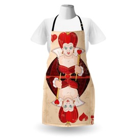 Ambesonne Alice in Wonderland Apron, Queen Cards Playing Alice Character in Fictional Print, Unisex Kitchen Bib with Adjustable Neck for Cooking Gardening, Adult Size, Brown Ecru