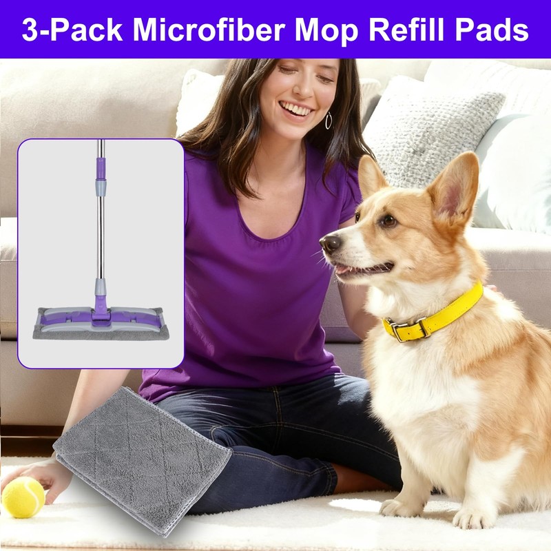 3-Pack Microfiber Mops Refill Pads for 14 Inch Mop (Gray)