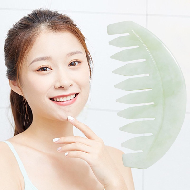 BoAn Natural Jade Massage Comb 2 Pcs,Multi-Functional Head Massage,Meridians Massager