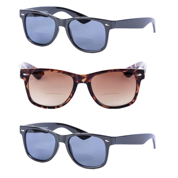 3 pares de anteojos de sol bifocales de lectura para hombres y mujeres – anteojos de lectura al aire última intervensión, Negro/Tortuga, 1x