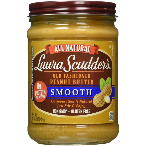Laura Scudder's Old Fashioned Smooth Peanut Butter, 16 Ounces (Pack of 6), All Natural