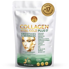 Vital Life, Collagen Peptides Powder +17 Super Ingredients, 1 lb, Mint & Lemon Flavor, Supports Hair, Skin, Nails, Bones, Joints & Digestive Health, Collagen for Women & Men.