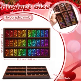 Ziliny 1 Pcs Holographic Chocolate Molds Resin Silicone Chocolate Bar Deep Thick Molds for Christmas Valentine's Day DIY Baking Wax Melts Party Supplies(Rectangle,Dot)