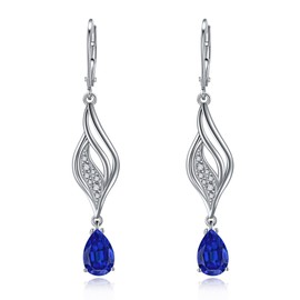 OLIVIASO Sapphire Earrings for Women, 925 Sterling Silver Dangle Drop Earrings, Statement Infinity Leverback Earring Birthday Gift for Her