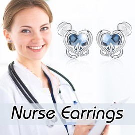 Dreamboat Nurse Earrings 925 Sterling Silver Nursing Stud Earrings Heart Crystal Earrings Heartbeat Stethoscope Earrings Graduation Jewelry Nurse Gifts for Doctor RN Medical Student, Sterling Silver,