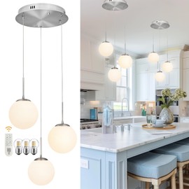 KoKo&Yukina 3 Light Globe Glass Pendant Light Modern Nickel Glass Ball Chandelier Adjustable Length Pendant Light Fixtures Milky White Glass Ceiling Light for Foyer Hallway