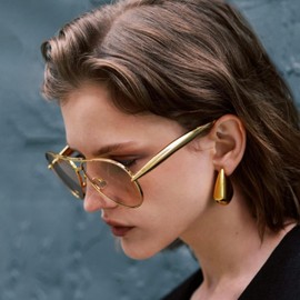 KesaPlan Retro Gold Aviator Sunglasses for Women Men, 70s Retro Pilot Shield 2025 Metal Frame Eyewear Sun Glasses(Gold/Grey)