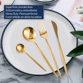 Juego De Cubiertos Para 6 Personas， Cubiertos Acero Inoxidable De 24 Piezas Incluye Cuchillos, Tenedores, Cucharas Espejo Pulido, Juego De Cubierto Para Cocina, Restaurante, Hotel , Apto Para El Lavavajillas (oro)