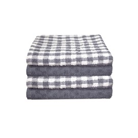 Tea Towels Set of 4 - Kitchen Hand Towels - 100% Cotton Terry Tea Towels Soft Absorbent Dish Towels (Grey, 4)