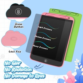 LCD Writing Tablet for Kids 10 Inch, 2 Pack Colorful Doodle Board for 3 4 5 6 7 8 9 10 Year Old Kids, Sensory Toys Educational Erasable Sketch Pad Toys for Toddler Girls Boys Learning (Green+Pink)