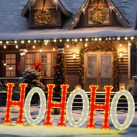 Tuanse Lighted Christmas Sign Outdoor Decorations Light Up Christmas Yard Sign 24” Tall LED Xmas Metal Letters with Light Display 100 Warm White Lights for Holiday Outdoor Lawn Garden Decor (Hohoho)