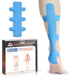 Kinesiology Tape for Achilles Tendon, KTQUICK 12 Count Achilles Tendon Tape Precut, Original Cotton Waterproof & Breathable, Enhance Elastic Kinesiology Athletic Tape for Achilles and Muscle Support