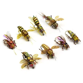 YZD Realistic Trout Hand Tie Fly Fishing Flies Collection Dry Wet Nymph Fly Assortment with Fly Box Lures Kits 12/16/18/22/36/48Pcs (Hornet Kit 12pcs)