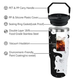 Ztuhjvy Cat Tumbler with Lid And Straw 30oz Stainless Steel Cute Cat Water Bottle Cup Funny Cat Gifts for Women