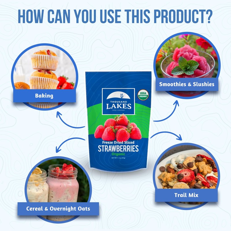 Thousand Lakes Freeze Dried Fruit - ORGANIC Strawberries 2-pack 1.1