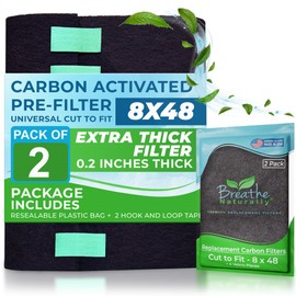 Breathe Naturally Universal Cut To Fit Carbon Activated Air Filter - Replacement Charcoal Filters - Pre Filter Carbon Sheet for Air Purifier, Vent Filters & More - Made in USA (Pack of 2, 8x48)