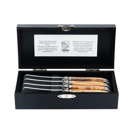 Laguiole Style de Vie Luxury Line Buttermesser Set Olivenholz 4-teilig - Frühstücksmesser - Brotzeitmesser - Tischmesser - Buttermesser