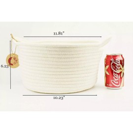 Orino 2pcs White Cotton Rope Storage Baskets with Handle Soft Durable Laundry Baskets