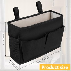 Bedside Hanging Storage Baskets Bed Pockets Large Multifunctional Bedside Organizer with Side Pockets for Home School College Dormitory Bunk Bed Clutter Sorting Magazine Book Storage Bag(Black)