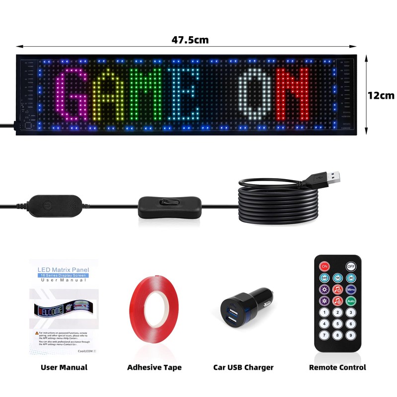 XAXVSTS Programmable LED Scroll Sign Dislplay, 47.5 x 12 cm,