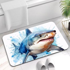 velumair Shark Whale Diatomaceous Earth Bath Mat 16×24 Inch Sea Animals Bathroom Rugs Non-Slip Washable Super Absorbent Quick Dry for Bathroom Mat